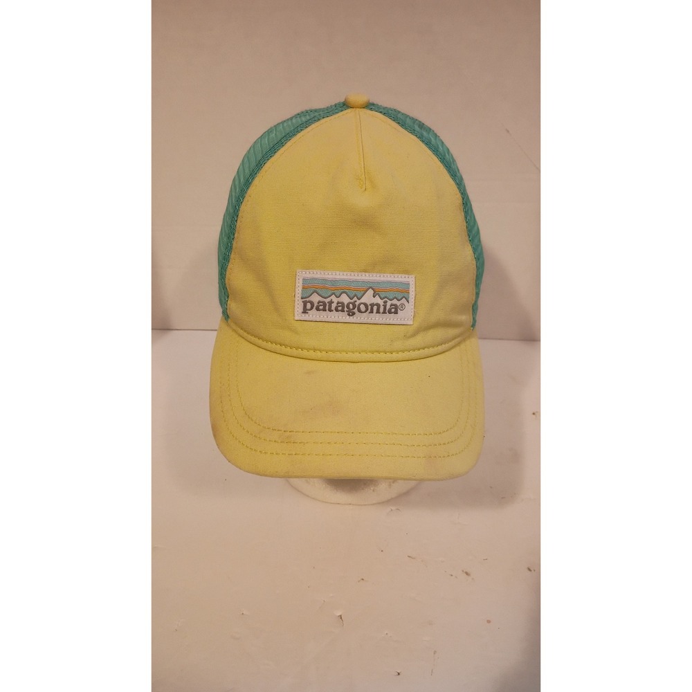 Patagonia Fitz Roy Trout Trucker Hat Yellow Teal Mesh Snapback Gorpcore Cap.